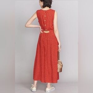 BEACHLUNCHLOUNGE Red Midi Dress White Star Print Cut-out Back Midi - Size M -